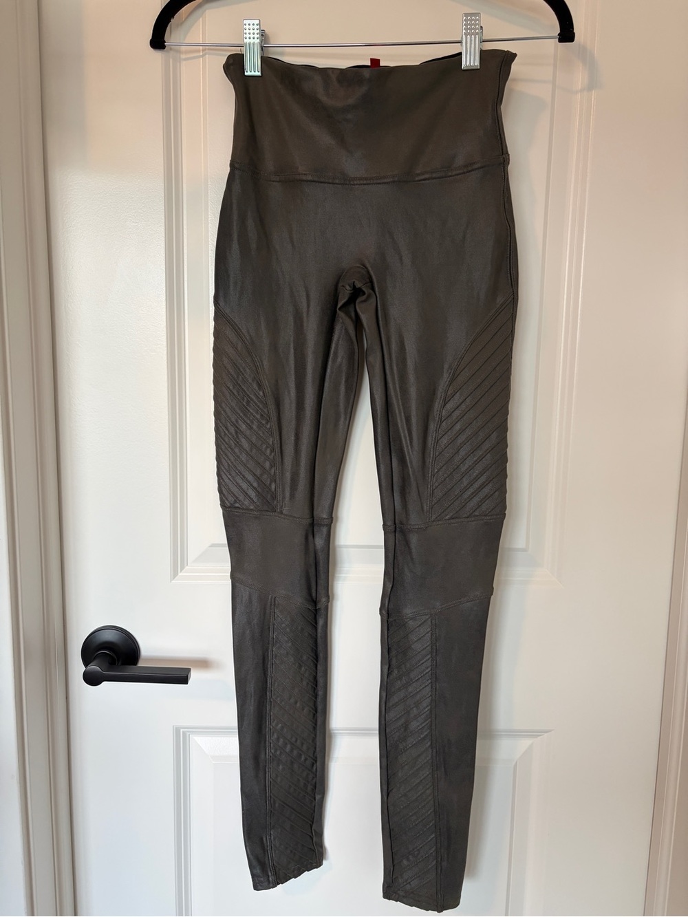 SPANX Faux Leather Moto Leggings Grey Gunmetal High Waist Small 20136R